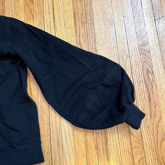 Ganni Sweatshirt Womens Medium Puff Sleeve Split Hem Black Crew Sweater - Picture 3 of 10
